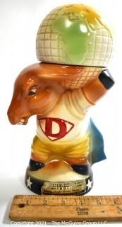 Vintage Jim Beam Bourbon Ceramic Democratic Donkey Decanter Holding the Globe. Measures 11"T.