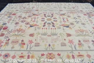 Vintage Flatwoven Bessarabian Kilim Rug with Pastel Folk Art Bird Motif on White Background; 102 1/2" X 139"
