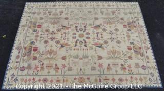 Vintage Flatwoven Bessarabian Kilim Rug with Pastel Folk Art Bird Motif on White Background; 102 1/2" X 139"
