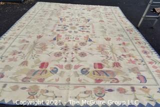 Vintage Flatwoven Bessarabian Kilim Rug with Pastel Folk Art Bird Motif on White Background; 102 1/2" X 139"
