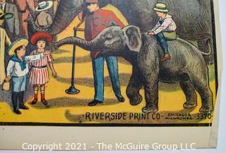 Original Vintage Christy Bros Five (5) Ring Wild Animal Show Circus Poster, Riverside Print Co. Chicago.  Measures 28” X 40”. Split on one crease. 