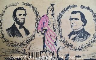 Original Colored Lithograph of 1864 Presidential Campaign Poster of Republican Abraham Lincoln and Democrat Andrew Johnson running on the National Union Party Ticket.  From the Estate of Oscar Deloss Norling, who acquired the piece from the Stevens-Robertson Gallery, W 57th St, NY NY in the 1960's.   Measures 13 1/2 x 18 1/4"T