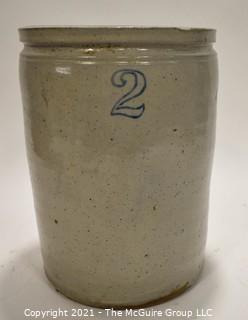 Antique Large Stone Ware Crock With "2" in Blue Ink. 