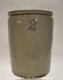 Antique Large Stone Ware Crock With "2" in Blue Ink. 