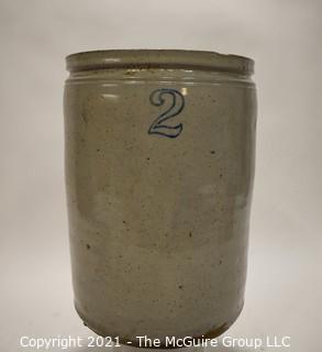 Antique Large Stone Ware Crock With "2" in Blue Ink. 