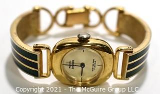 Vintage 1970's Enamel Painted Gold Band Marcel Boucher Bangle Bracelet Watch with Buckle Clasp.