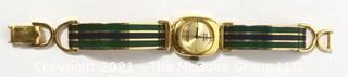 Vintage 1970's Enamel Painted Gold Band Marcel Boucher Bangle Bracelet Watch with Buckle Clasp.