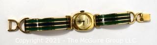 Vintage 1970's Enamel Painted Gold Band Marcel Boucher Bangle Bracelet Watch with Buckle Clasp.