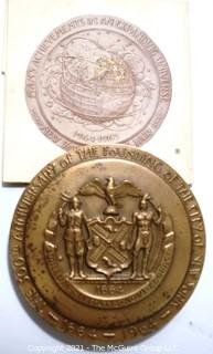 Vintage Bronze Medal Commemorating the 300th Anniversary of New York City at the 1964 World's Fair; 1 Oz Medal 1.5" in diameter 
