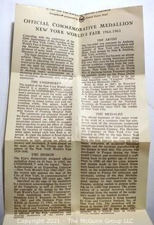 Vintage Bronze Medal Commemorating the 300th Anniversary of New York City at the 1964 World's Fair; 1 Oz Medal 1.5" in diameter 
