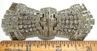 Victorian Empire Art Deco Duette Claw Set Rhinestone Brooch that can separate and be worn as Dress or Shoe Clips.  Measures 3" x 1 1/4".