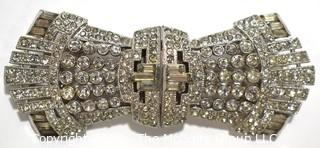 Victorian Empire Art Deco Duette Claw Set Rhinestone Brooch that can separate and be worn as Dress or Shoe Clips.  Measures 3" x 1 1/4".