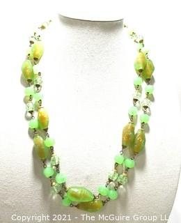 Opera Length Vintage Green Art Glass Bead Necklace. Measures 44"L