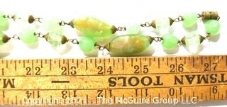 Opera Length Vintage Green Art Glass Bead Necklace. Measures 44"L