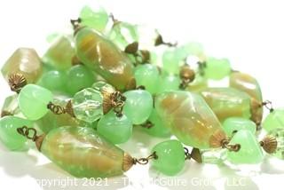 Opera Length Vintage Green Art Glass Bead Necklace. Measures 44"L