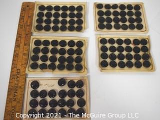 Set of Vintage Cut or Carved Black Glass Buttons on Cards.  