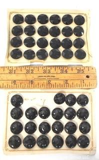 Set of Vintage Cut or Carved Black Glass Buttons on Cards.  