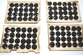 Set of Vintage Cut or Carved Black Glass Buttons on Cards.  