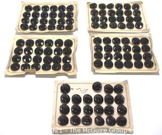 Set of Vintage Cut or Carved Black Glass Buttons on Cards.  