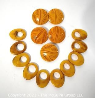 Collection of Carmel Color Bakelite Buttons and Toggles. 