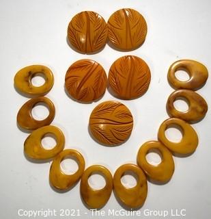 Collection of Carmel Color Bakelite Buttons and Toggles. 