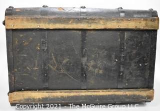 Antique Harness Trunk Manufactured by Joseph Worley, Baltimore with Drawstring Panel In Top.  Circa 1800's. Measures 28" x  20" x  18"