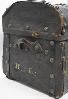 Antique Harness Trunk Manufactured by Joseph Worley, Baltimore with Drawstring Panel In Top.  Circa 1800's. Measures 28" x  20" x  18"