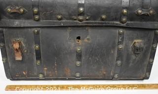 Antique Harness Trunk Manufactured by Joseph Worley, Baltimore with Drawstring Panel In Top.  Circa 1800's. Measures 28" x  20" x  18"