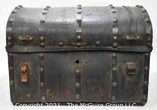 Antique Harness Trunk Manufactured by Joseph Worley, Baltimore with Drawstring Panel In Top.  Circa 1800's. Measures 28" x  20" x  18"