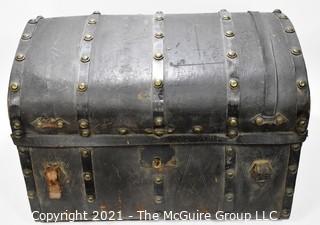 Antique Harness Trunk Manufactured by Joseph Worley, Baltimore with Drawstring Panel In Top.  Circa 1800's. Measures 28" x  20" x  18"