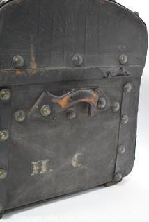 Antique Harness Trunk Manufactured by Joseph Worley, Baltimore with Drawstring Panel In Top.  Circa 1800's. Measures 28" x  20" x  18"