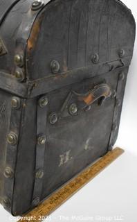 Antique Harness Trunk Manufactured by Joseph Worley, Baltimore with Drawstring Panel In Top.  Circa 1800's. Measures 28" x  20" x  18"