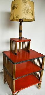 Mid Century Modern Rattan Table with Lamp.  Measures 53" tall including matching mid century light shade. 