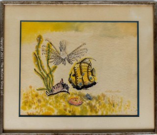 Framed Under Glass Watercolor of Underwater Sea Scape Signed by Artist David Summerhour.  Measures 26"L x ___.