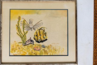 Framed Under Glass Watercolor of Underwater Sea Scape Signed by Artist David Summerhour.  Measures 26"L x ___.