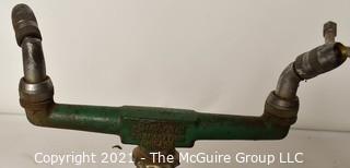 Collection of Vintage Garden and Yard Items.  Includes Tractor Wheel, Three (3) Grass Water Sprinklers and Bug Sprayer with Green Glass Container. 