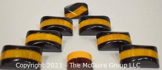 Set of Carmel & Black Bakelite Semi-circle Coat Buttons with Metal Shanks.  