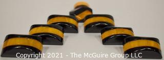 Set of Carmel & Black Bakelite Semi-circle Coat Buttons with Metal Shanks.  