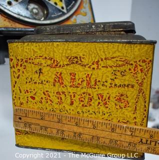 Antique "All Nations" Chewing Tobacco Store Display Tin, Payn's Sons (25" x 7" x 8") and Vintage Metal Chinese Checkers Board by Pressman.