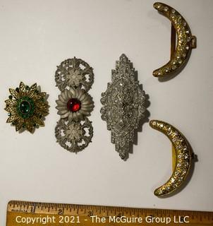 Group of Four (4) Vintage and Antique Rhinestone Brooches and Belt Buckles.