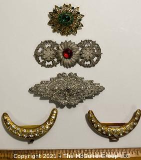 Group of Four (4) Vintage and Antique Rhinestone Brooches and Belt Buckles.