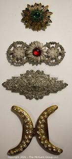 Group of Four (4) Vintage and Antique Rhinestone Brooches and Belt Buckles.