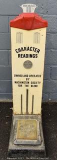 Vintage American Scale Company Washington DC, 1¢ "Your Wate and Fate" Novelty Standing Scale "Your Fortune Shown Here". Early 20th Century. Measures 50"T x 12"W.
