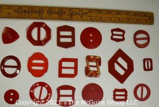 Group of Red Vintage Bakelite Buckles and Buttons. 