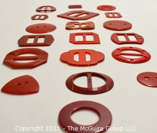 Group of Red Vintage Bakelite Buckles and Buttons. 