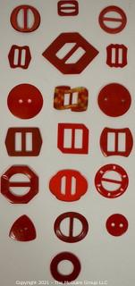 Group of Red Vintage Bakelite Buckles and Buttons. 