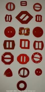 Group of Red Vintage Bakelite Buckles and Buttons. 