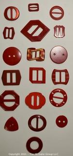 Group of Red Vintage Bakelite Buckles and Buttons. 