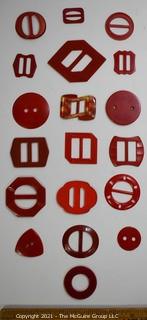 Group of Red Vintage Bakelite Buckles and Buttons. 