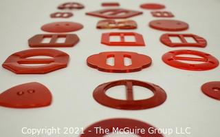 Group of Red Vintage Bakelite Buckles and Buttons. 